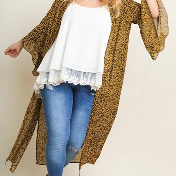 Umgee Sweaters - NWT Umgee Leopard Print Sheer Kimono Cardigan